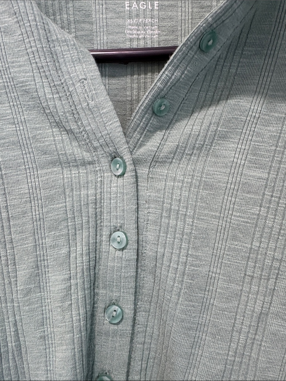 American Eagle Outfitters Light Mint Ribbed Henley Long Sleeve Top - Picture 3 of 6